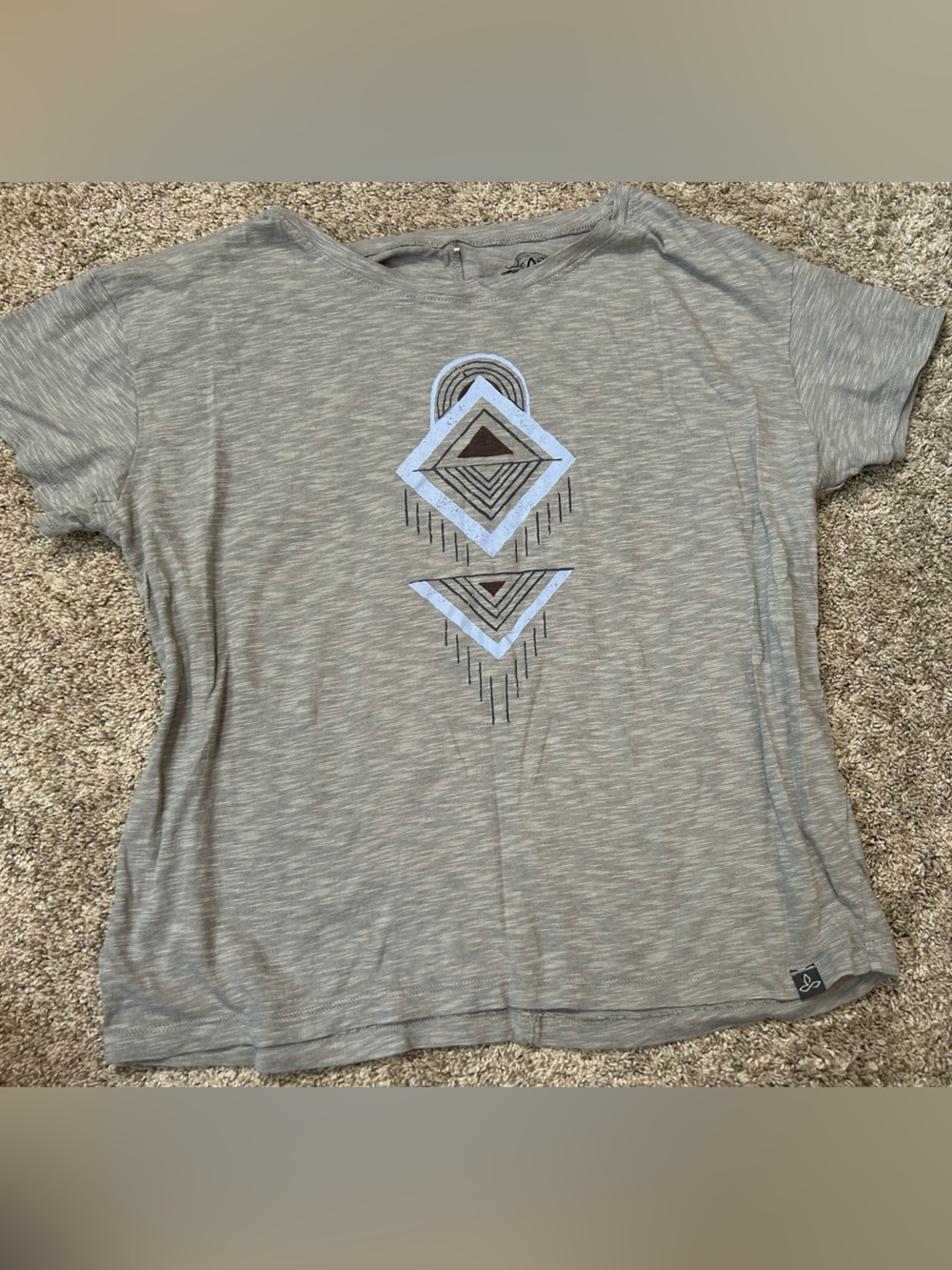 prAna Heathered Gray Geometric Graphic Short Sleeve Tee Shirt Size Medium